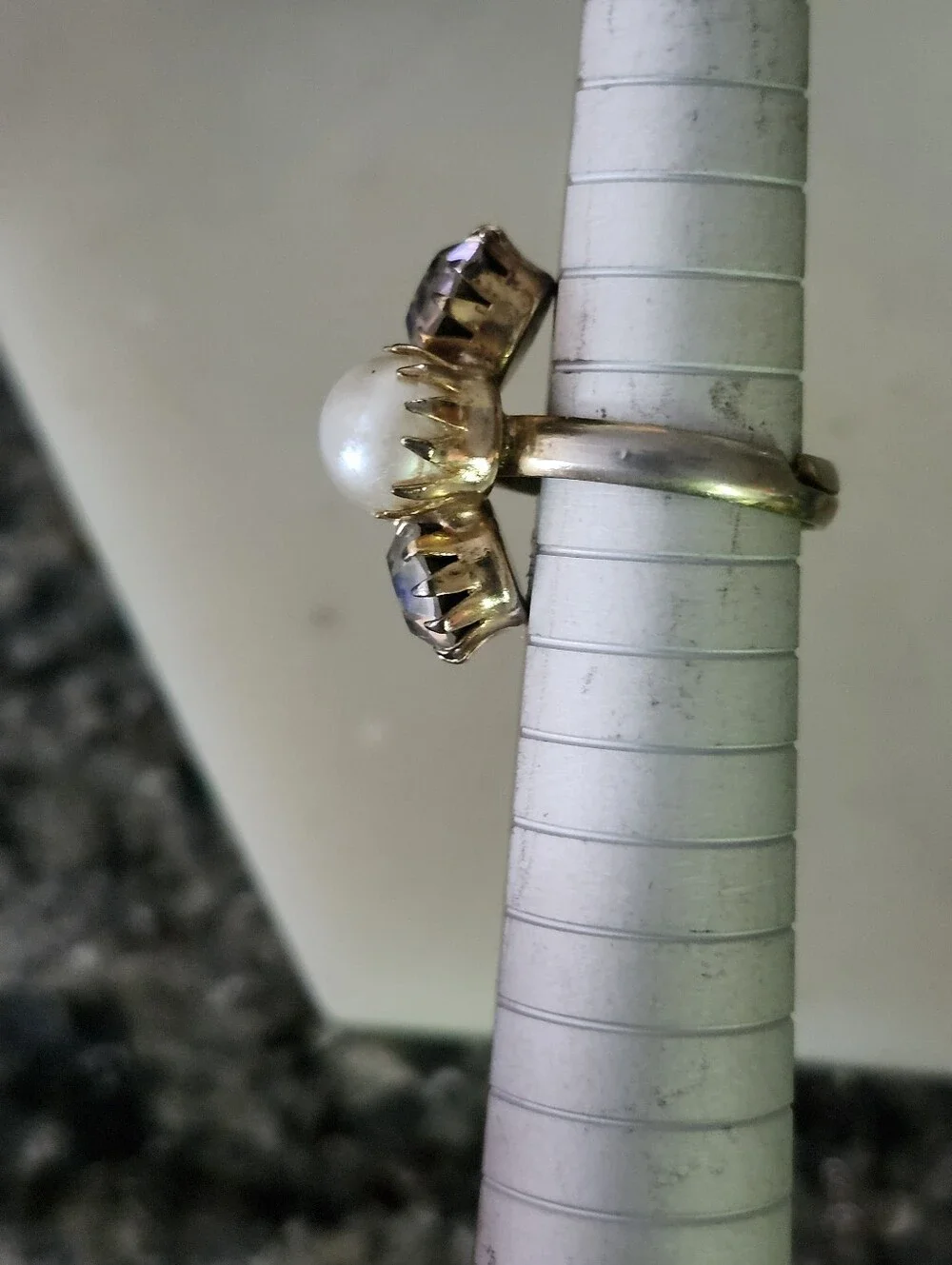 Vtg Faux Pearl and Aurora Crystal Cluster Ring